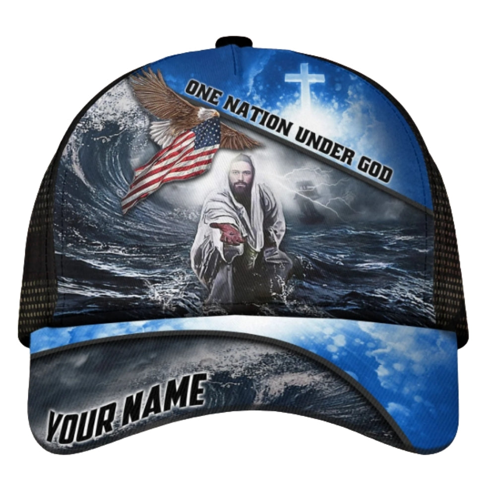 One Nation Under God Custom Jesus Eagle USA Flag Baseball Cap, Custom Christian Faith 3D Printed Cap CP0480