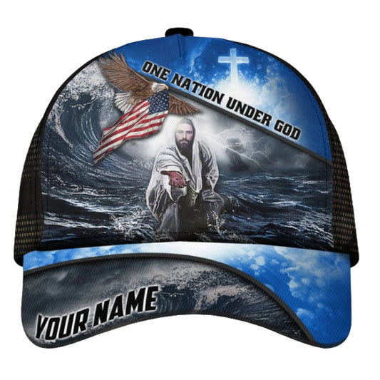 One Nation Under God Custom Jesus Eagle USA Flag Baseball Cap, Custom Christian Faith 3D Printed Cap CP0480