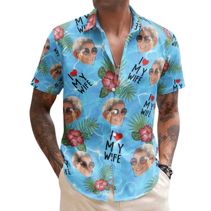I Love My Wife Custom Face Tropical Hawaiian Shirt Mens, Custom Photo Hawaiian Shirt For Husband HE0600