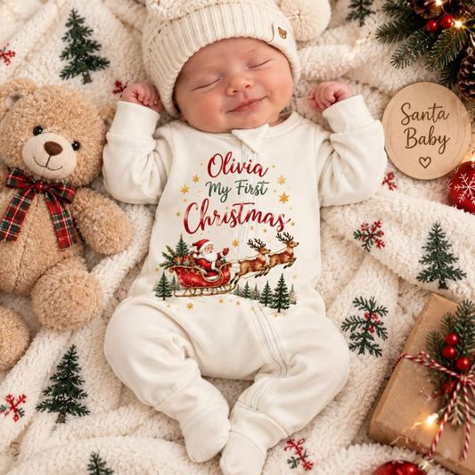 Personalized My First Christmas Baby Convertible Zippy Romper, Custom Christmas Convertible Baby Romper BB0929