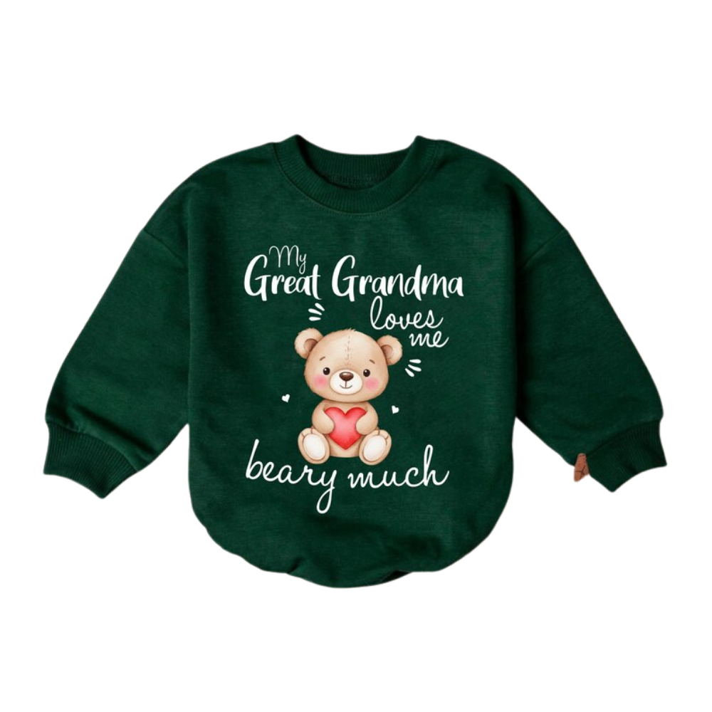 My Great Grandma Loves Me Beary Much Baby Romper Sweater, Great Grandma Baby Romper Sweatshirt BB0244