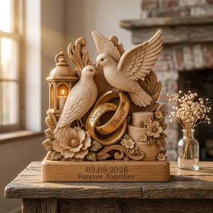 Custom Dove Rings Wedding Wooden Plaque, Custom Dove Wedding Keepsake Wooden Block WD0796