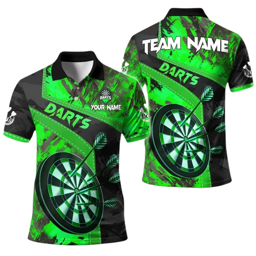 Custom Team Red Black Grunge Abstract Darts Men's Polo Shirt, Custom Dart Team Shirts DE0031