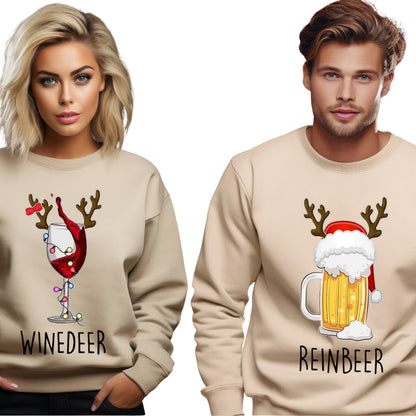 Winedeer Reinbeer Christmas Sweatshirts, Matching Couple Christmas Sweatshirts 2D0580