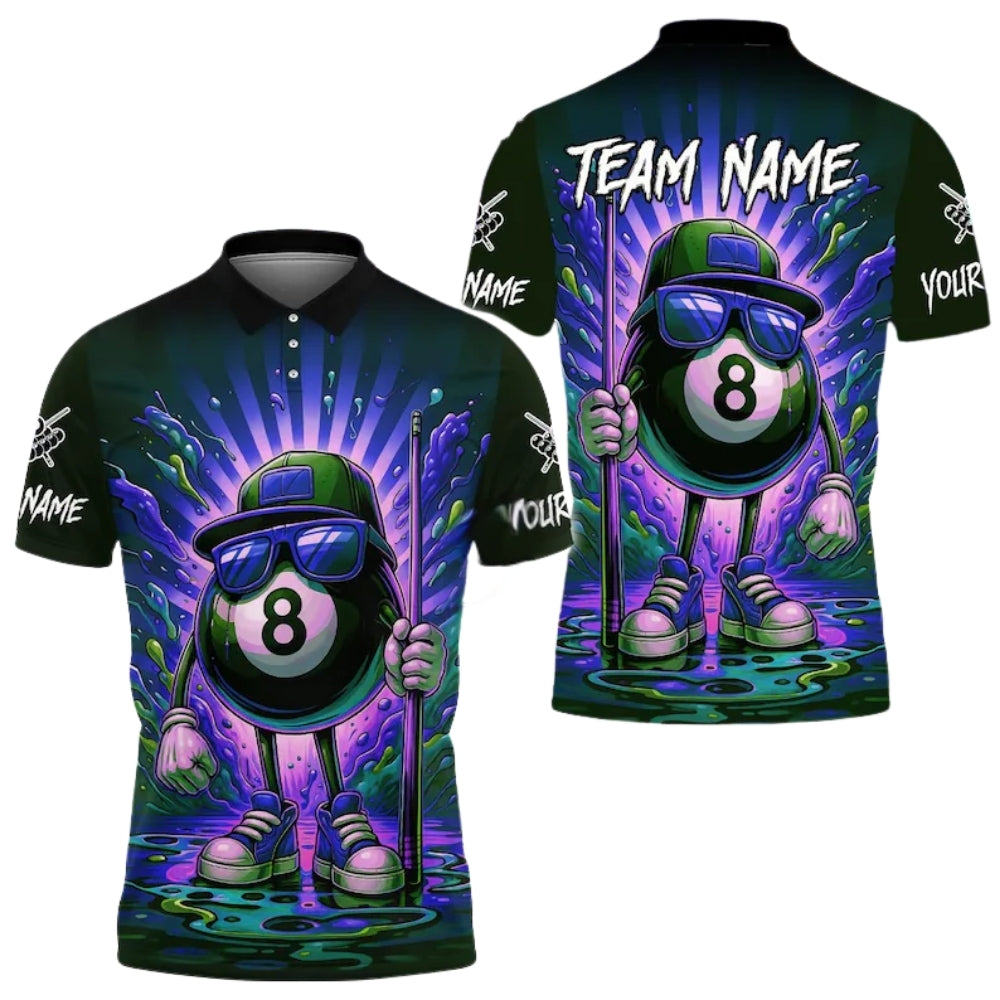 Custom Funny 8 Ball Polo Shirt For Men, Custom Graffiti Funny 8 Ball Team Shirts BIE0021