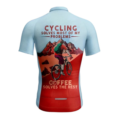 Cycling Solves Most Of My Problems Coffee Solves The Rest Men's Short Sleeve Jersey, Cycling Jerseys For Coffee Lover CE0048