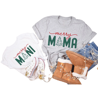Merry Mama Merry Mini Matching Christmas T Shirt, Mommy And Me Christmas Shirts ET1451