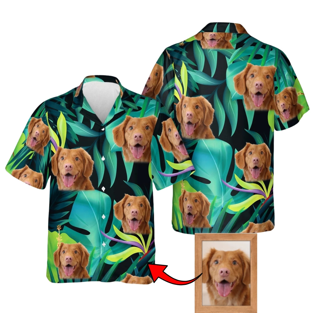 Custom Dog Face Green Tropical Hawaiian Shirt Men And Women, Custom Hawaiian Shirt With Pet Photo HE0455