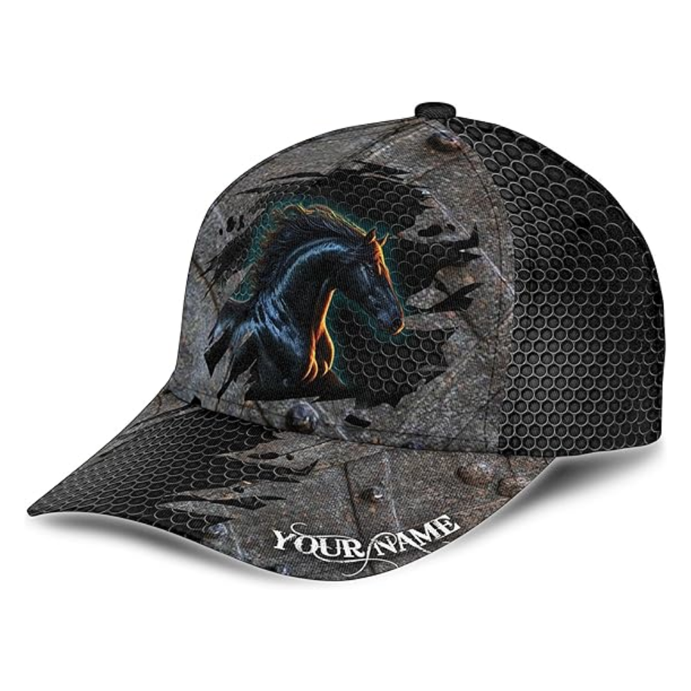 Custom Black Horse 3D Baseball Caps, Custom Caps For Horse Lovers CP0224
