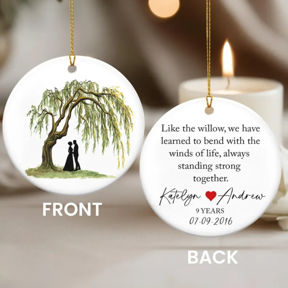 Personalized 9th Wedding Anniversary Ceramic Ornament, Custom 9 Years Anniversary Ornament WD0300
