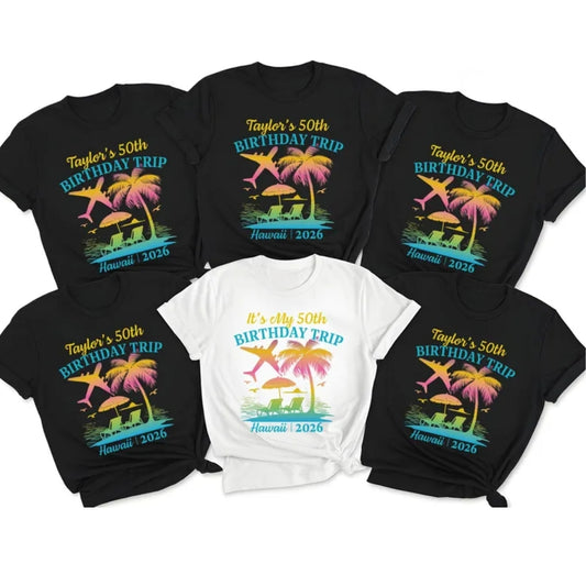 50th Birthday Trip Custom Matching Birthday Crew T Shirts, Personalized Vacation Birthday Matching Shirts ET0887