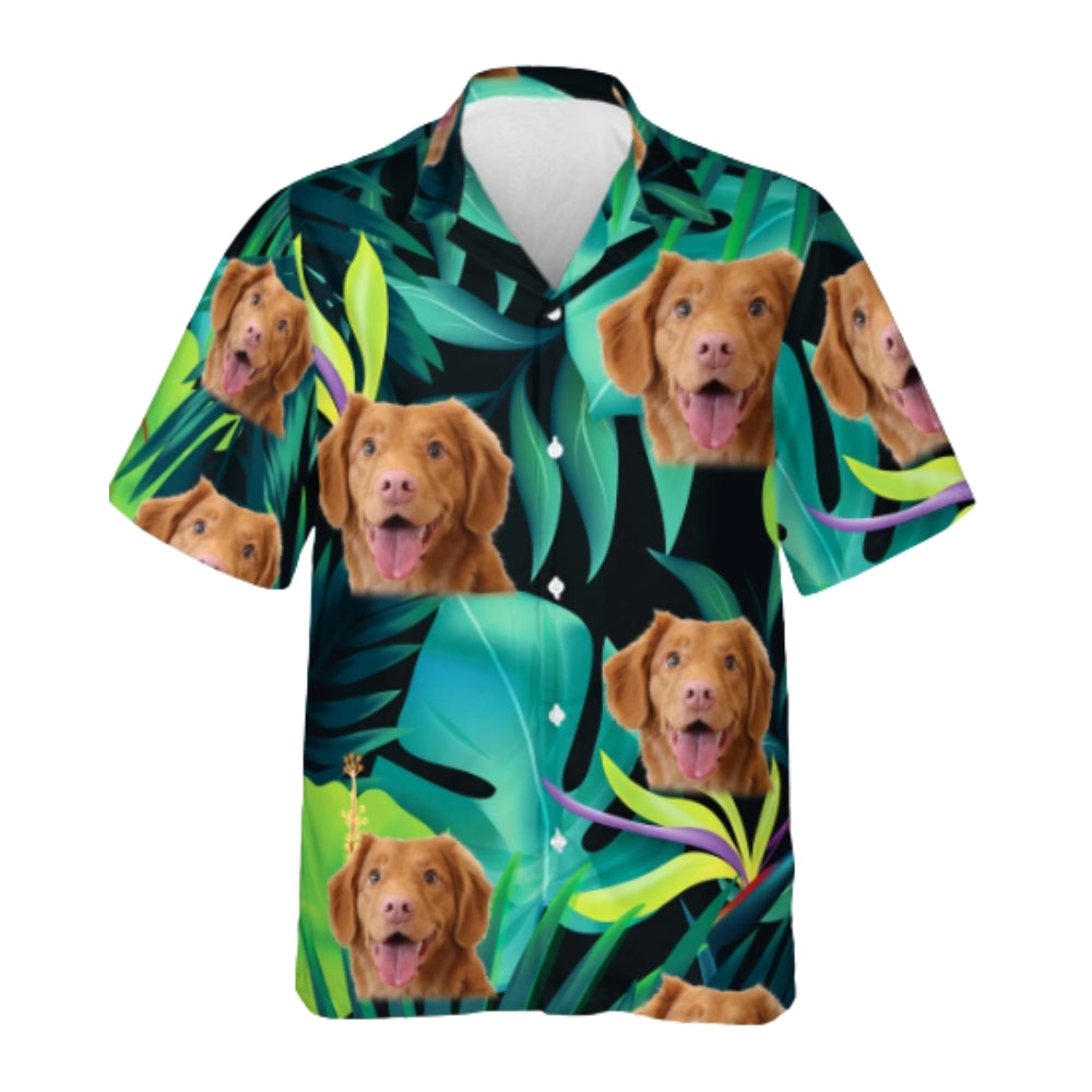 Custom Dog Face Green Tropical Hawaiian Shirt Men And Women, Custom Hawaiian Shirt With Pet Photo HE0455