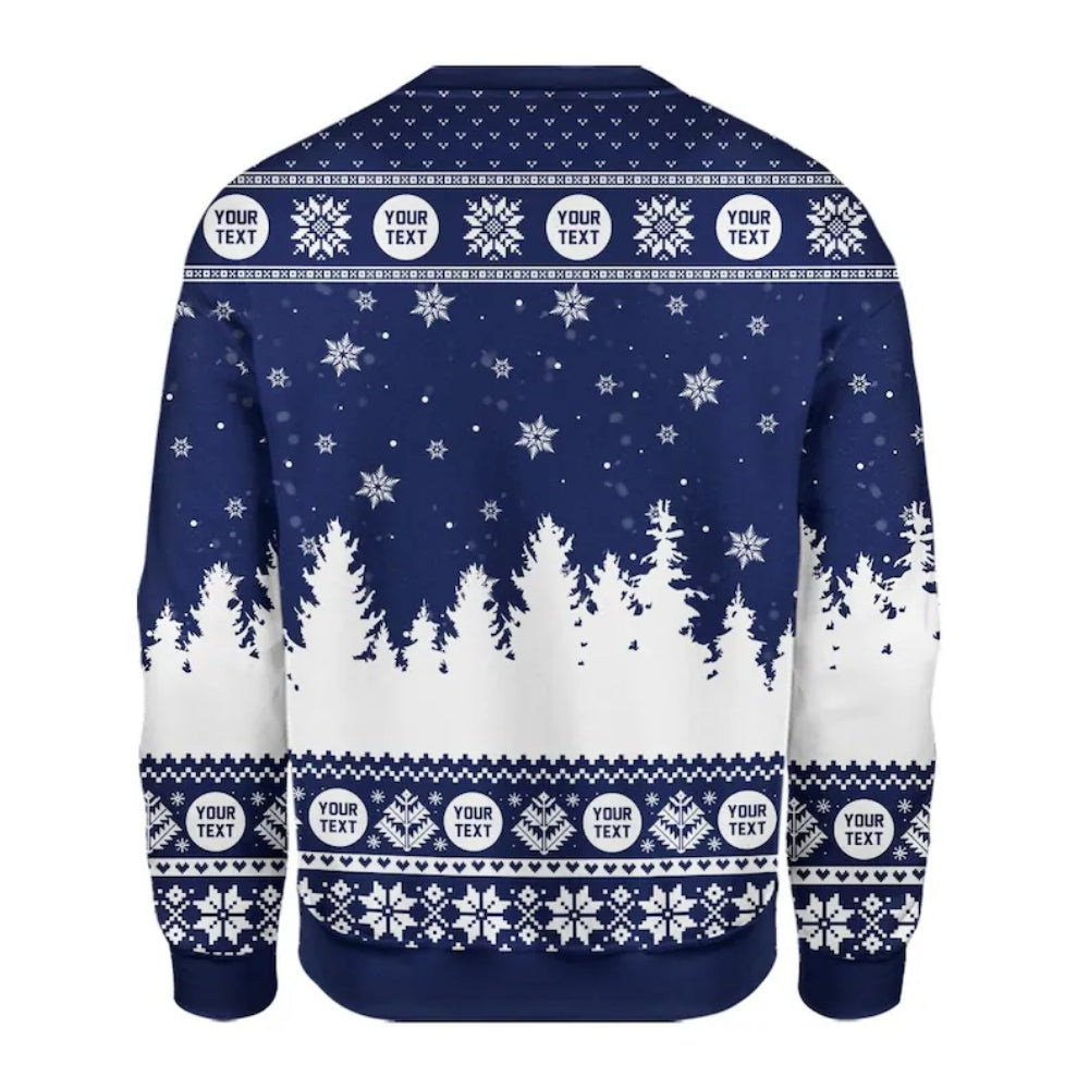 Custom Logo Ugly Xmas Sweatshirt Navy And White, Custom Christmas Sweater 2D1083