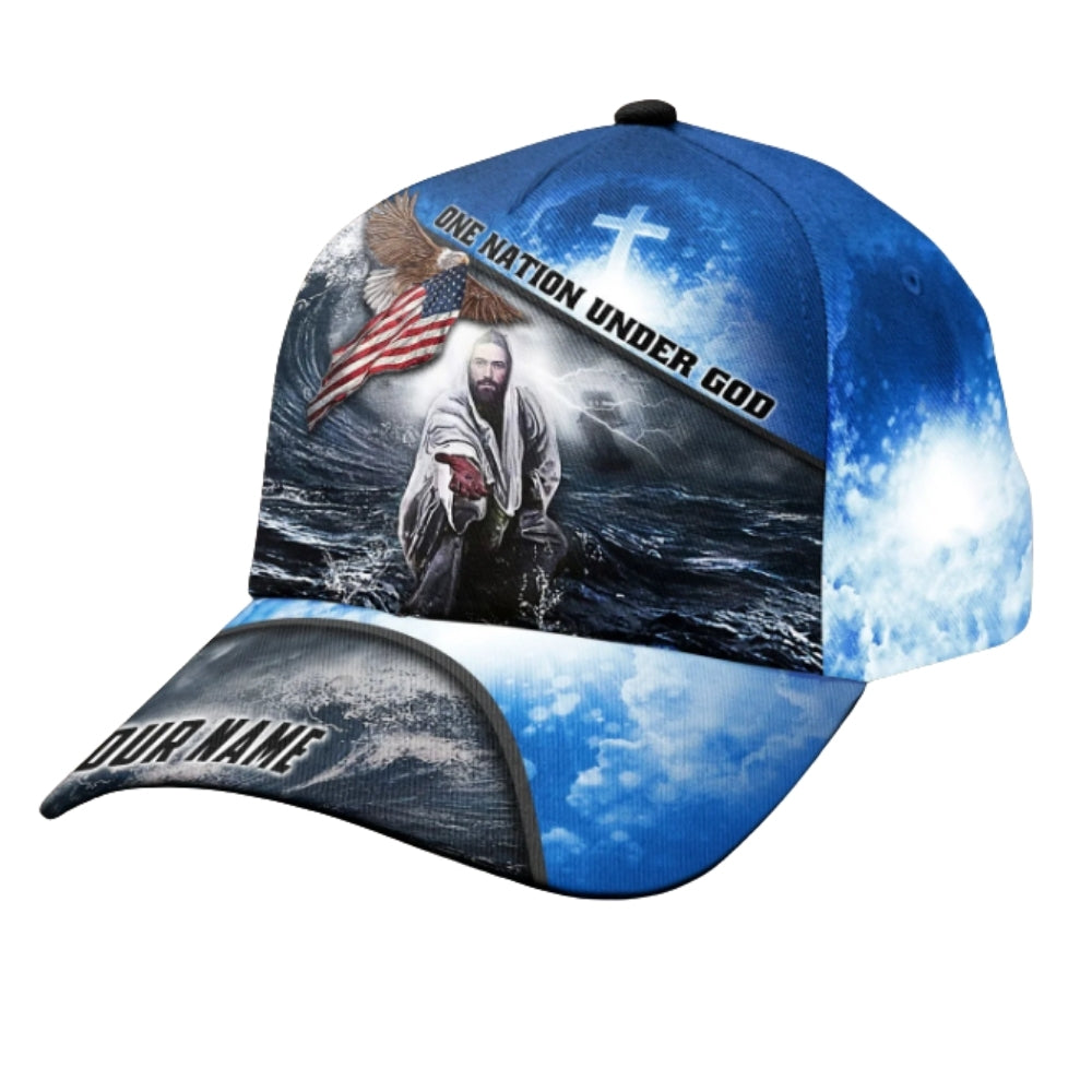 One Nation Under God Custom Jesus Eagle USA Flag Baseball Cap, Custom Christian Faith 3D Printed Cap CP0480