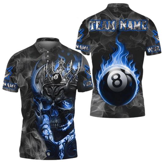 Custom Skull Blue Flame Billiard Polo Shirts For Mens, Custom Skull BIlliard Team Shirts BIE0022