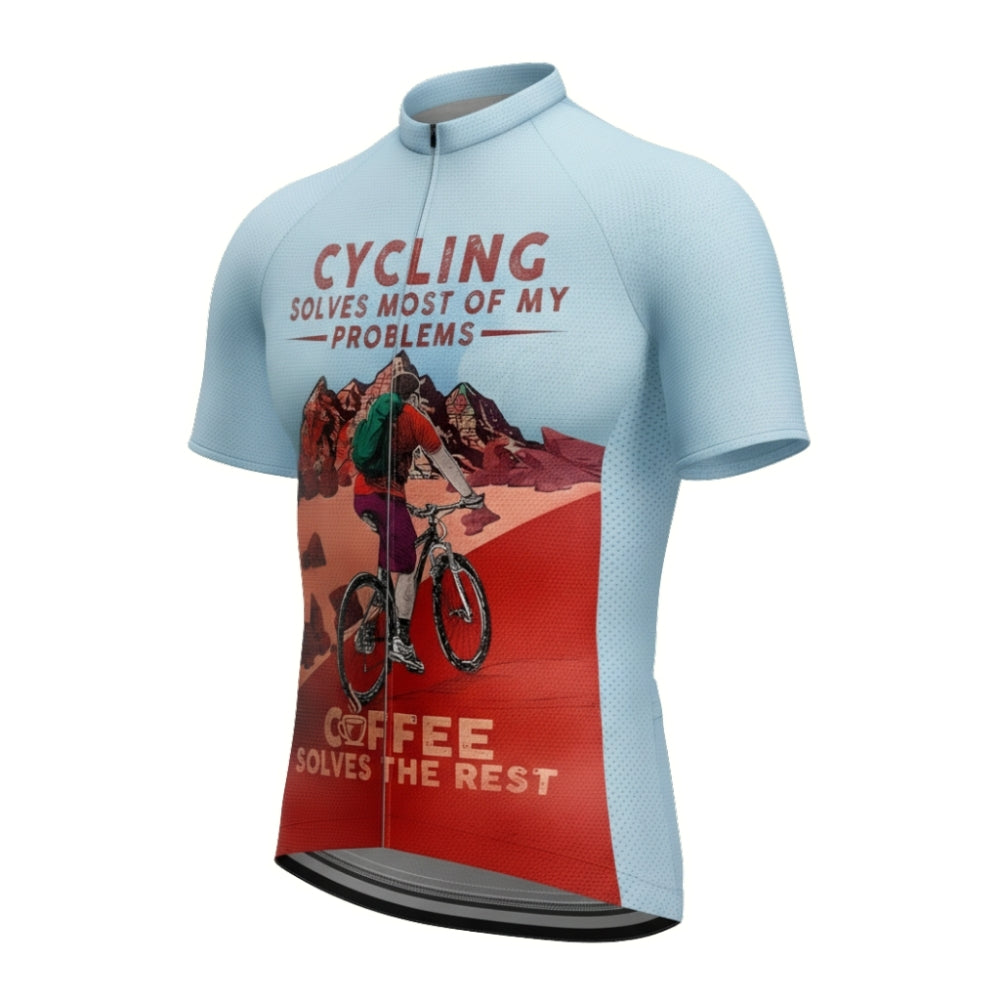 Cycling Solves Most Of My Problems Coffee Solves The Rest Men's Short Sleeve Jersey, Cycling Jerseys For Coffee Lover CE0048