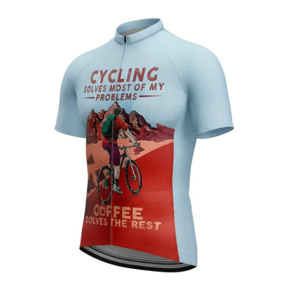 Cycling Solves Most Of My Problems Coffee Solves The Rest Men's Short Sleeve Jersey, Cycling Jerseys For Coffee Lover CE0048