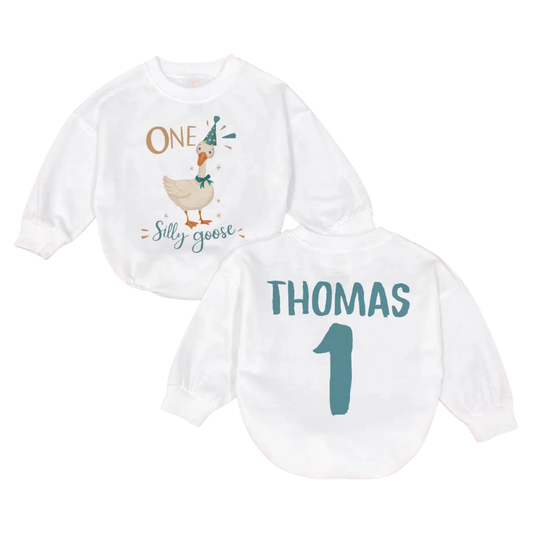 Personalized One Silly Goose Baby Romper Sweatshirt, Custom Baby Name 1st Birthday Goose Romper Sweatshirt BB0164