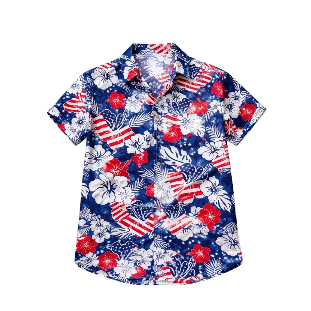 Tropical USA Flag Hawaiian Shirt For Independence Day, 4th Of July Tropical Hawaiian Shirts HE0192