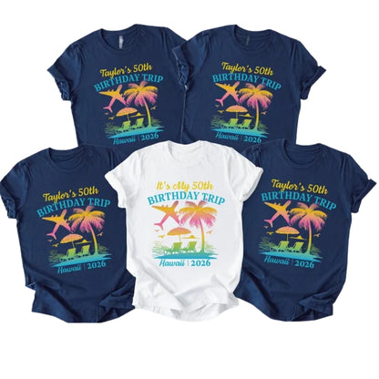 50th Birthday Trip Custom Matching Birthday Crew T Shirts, Personalized Vacation Birthday Matching Shirts ET0887