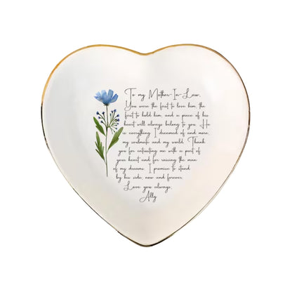 Custom Birth Month Flower Wedding Ring Dish For Mother In Law, Personalized Mother In Law Jewelry Dish WD0152