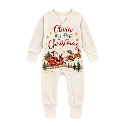 Personalized My First Christmas Baby Convertible Zippy Romper, Custom Christmas Convertible Baby Romper BB0929