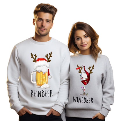 Winedeer Reinbeer Christmas Sweatshirts, Matching Couple Christmas Sweatshirts 2D0580