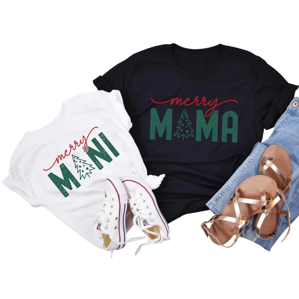Merry Mama Merry Mini Matching Christmas T Shirt, Mommy And Me Christmas Shirts ET1451