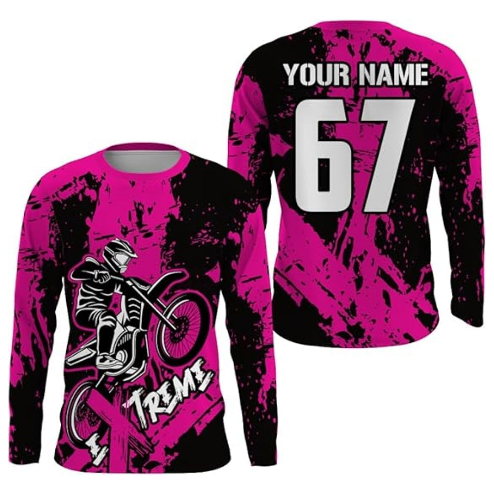 Custom Rider Dirt Bike Long Sleeve Jersey Mens Green, Custom Racing Dirt Bike Shirts MZ0076