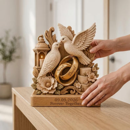 Custom Dove Rings Wedding Wooden Plaque, Custom Dove Wedding Keepsake Wooden Block WD0796