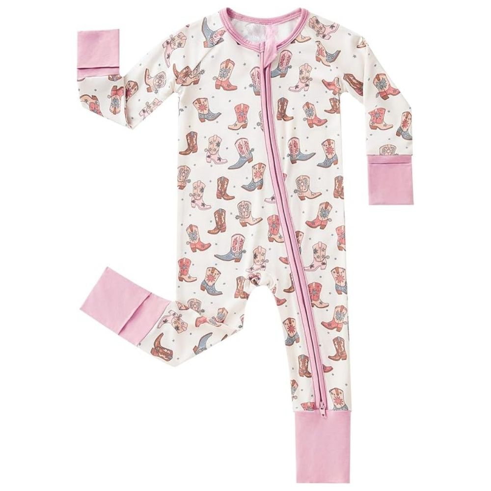 Boots Cowgirl Baby Romper With Convertible Zippy, Western Baby Convertible Romper BB0408