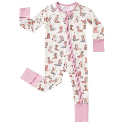Boots Cowgirl Baby Romper With Convertible Zippy, Western Baby Convertible Romper BB0408