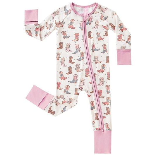 Boots Cowgirl Baby Romper With Convertible Zippy, Western Baby Convertible Romper BB0408