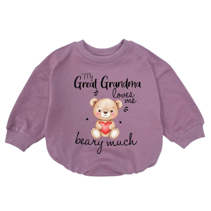 My Great Grandma Loves Me Beary Much Baby Romper Sweater, Great Grandma Baby Romper Sweatshirt BB0244