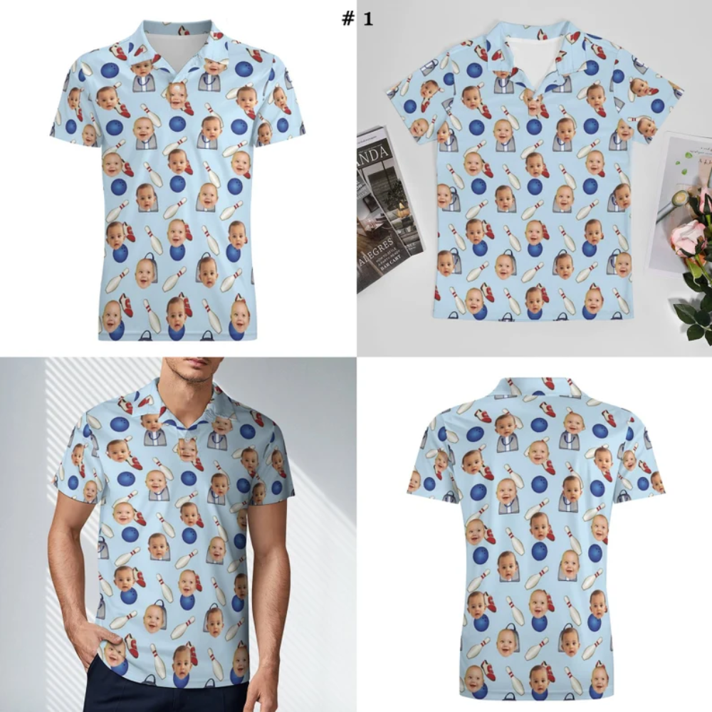 Custom Face Bowling Polo Shirt For Men, Custom Photo Bowling Shirts BE0122