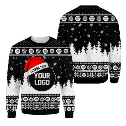Custom Logo Ugly Xmas Sweatshirt Navy And White, Custom Christmas Sweater 2D1083