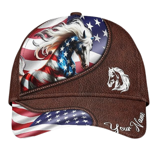 Custom USA Flag Horse Basball Cap, Custom Horse Patriotic Caps Hats CP0223