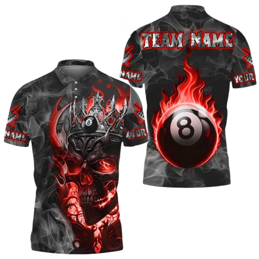 Custom Skull Blue Flame Billiard Polo Shirts For Mens, Custom Skull BIlliard Team Shirts BIE0022