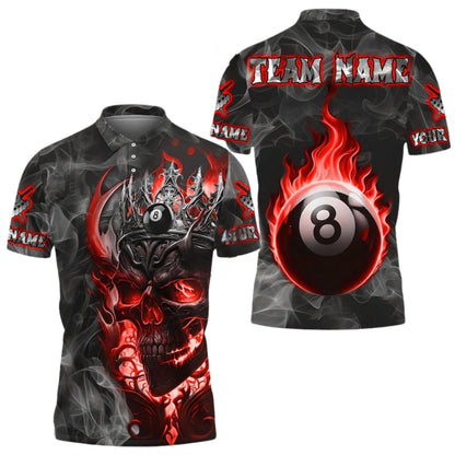 Custom Skull Blue Flame Billiard Polo Shirts For Mens, Custom Skull BIlliard Team Shirts BIE0022