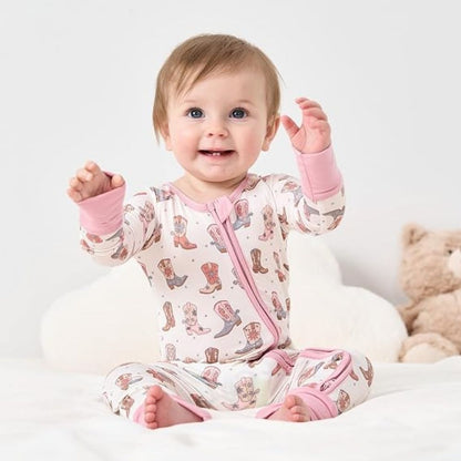 Boots Cowgirl Baby Romper With Convertible Zippy, Western Baby Convertible Romper BB0408