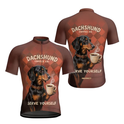 Dachshund Coffee Co Serve Yourself Men's Cycling Short Sleeve Jersey For Men, Funny Dog Cycling Jerseys CE0025