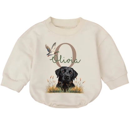 Black Lab Mallard Duck Baby Romper Sweatshirt, Hunting Dog Romper Sweatshirt For Baby BB0685