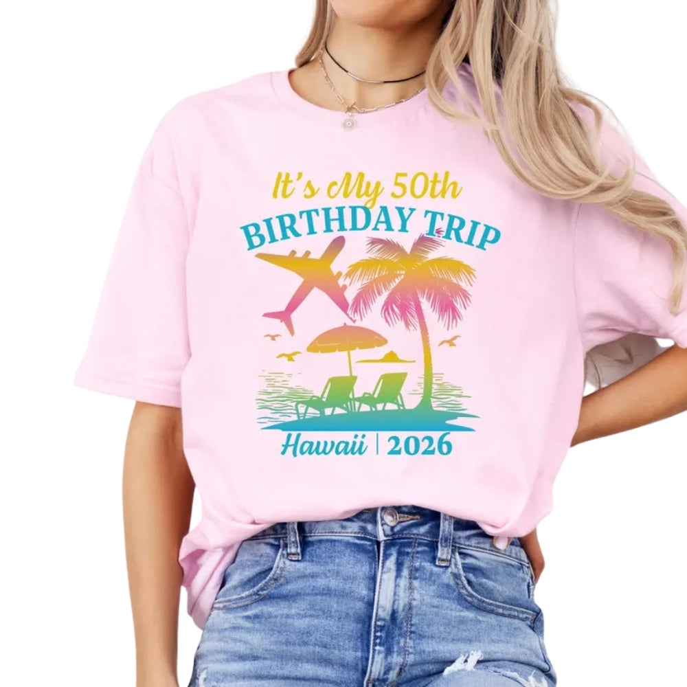 50th Birthday Trip Custom Matching Birthday Crew T Shirts, Personalized Vacation Birthday Matching Shirts ET0887