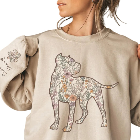 Custom Floral Pitbull Sweatshirt For Mom, Custom Pitbull Dog Lover Sweatshirt 2D0999