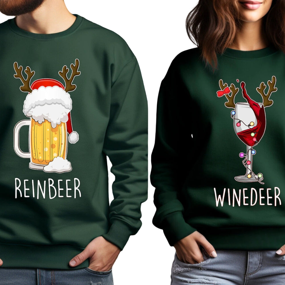 Winedeer Reinbeer Christmas Sweatshirts, Matching Couple Christmas Sweatshirts 2D0580