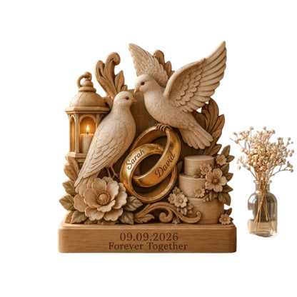 Custom Dove Rings Wedding Wooden Plaque, Custom Dove Wedding Keepsake Wooden Block WD0796
