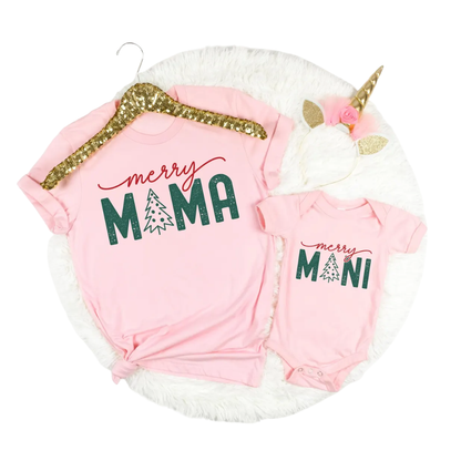 Merry Mama Merry Mini Matching Christmas T Shirt, Mommy And Me Christmas Shirts ET1451
