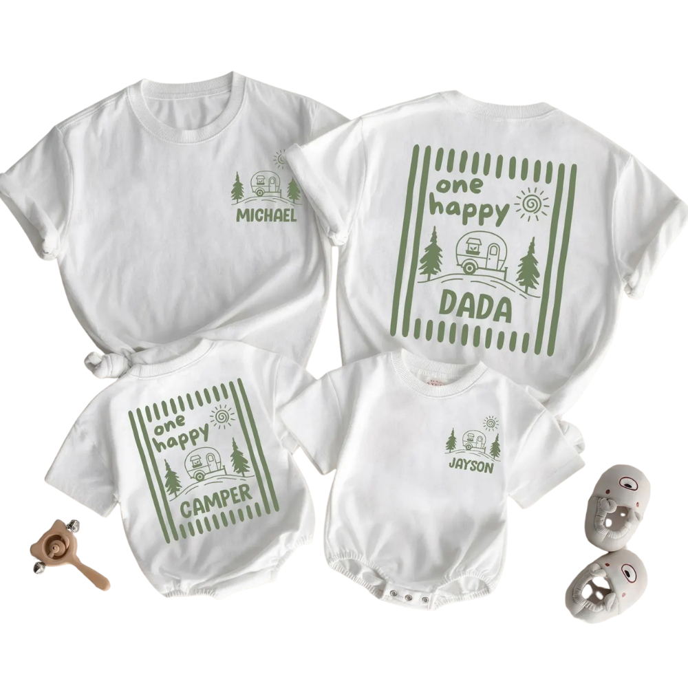 Personalized One Happy Camper First Birtday Family T Shirt, Custom 1st Birthday Camping Matching Family Shirts ET1583