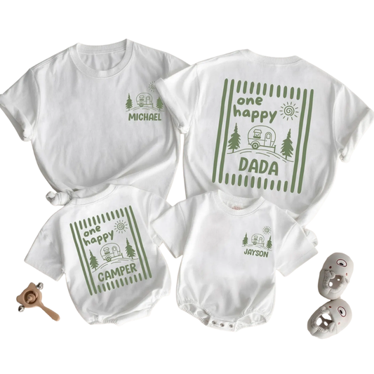 Personalized One Happy Camper First Birtday Family T Shirt, Custom 1st Birthday Camping Matching Family Shirts ET1583