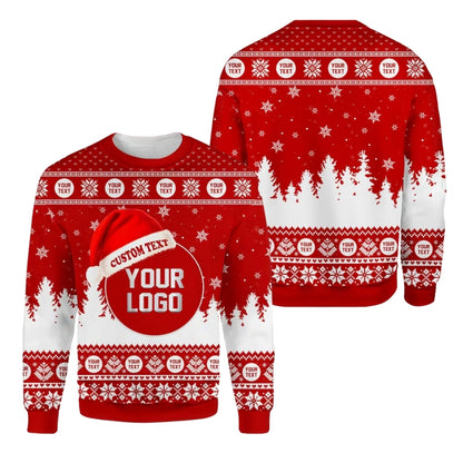 Custom Logo Ugly Xmas Sweatshirt Navy And White, Custom Christmas Sweater 2D1083